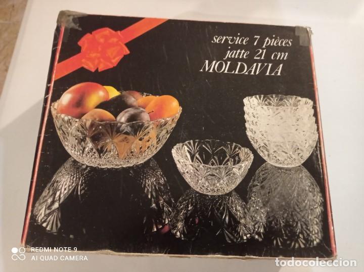 Antig&uuml;edades: SERVICO DE POSTRE 7 PIEZAS DE CRISTAL MOLDAVIA - Foto 1