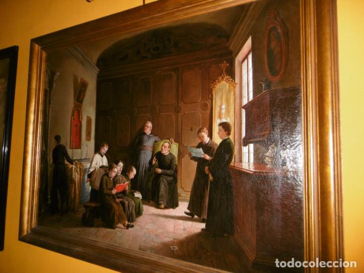 Antig&uuml;edades: ANTIGUO CUADRO &Oacute;LEO RELIGIOSO SACRISTIA LECCI&Oacute;N ENSAYO DE CANTO IGLESIA. GRANDES DIMENSIONES.