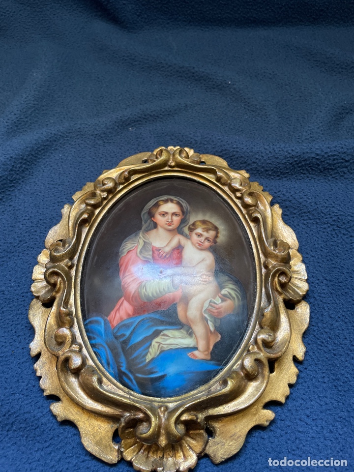Antiques: Placa de porcelana pintada a mano siglo XIX con imagen de la Virgen