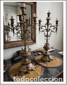 Antig&uuml;edades: Conjunto pareja de candelabros de bronce de 5 brazos - Foto 1