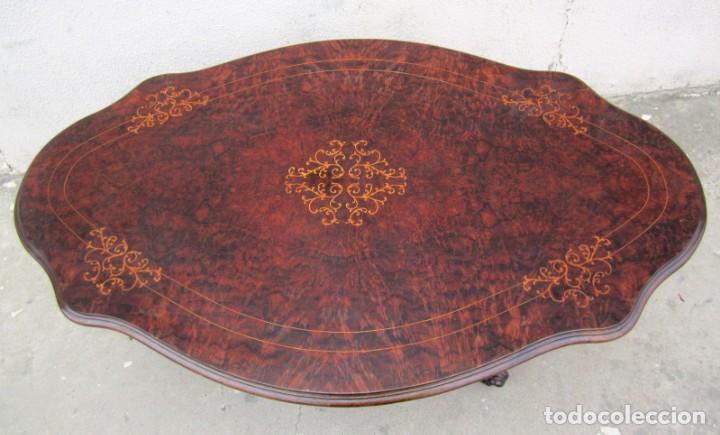 Antig&uuml;edades: Mesa de sofa ovalada en madera de caoba y raiz con marqueteria - Foto 3