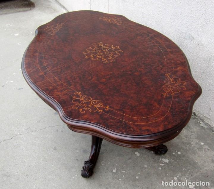 Antig&uuml;edades: Mesa de sofa ovalada en madera de caoba y raiz con marqueteria - Foto 7