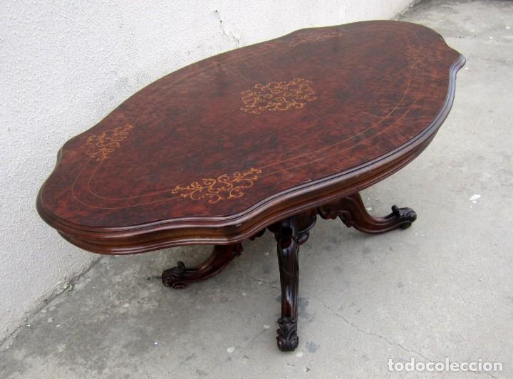 Antig&uuml;edades: Mesa de sofa ovalada en madera de caoba y raiz con marqueteria - Foto 8