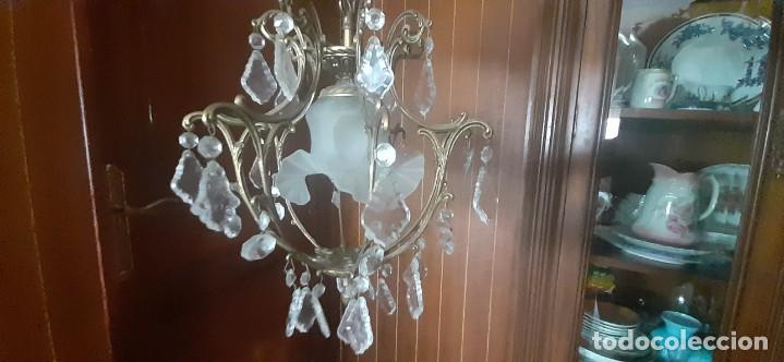 Antiques: ANTIGUA LAMPARA CON TULIPA Y LAGRIMAS DE CRISTAL.