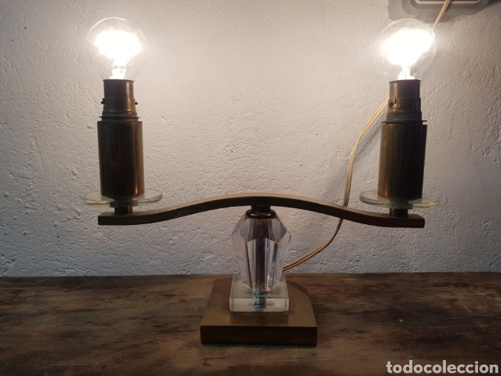 Antig&uuml;edades: L&aacute;mpara lat&oacute;n y cristal NOS - Foto 3