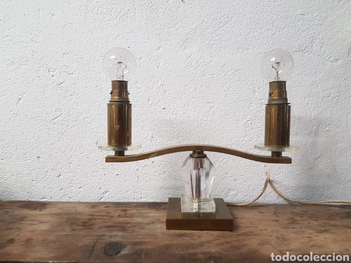 Antig&uuml;edades: L&aacute;mpara lat&oacute;n y cristal NOS - Foto 1