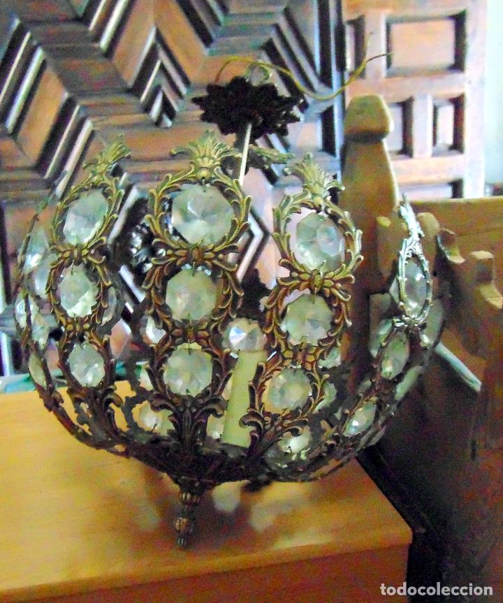 Antig&uuml;edades: ANTIGUA LAMPARA DE BRONCE Y CRISTAL, COMPLETA , FUNCIONAL - Foto 2