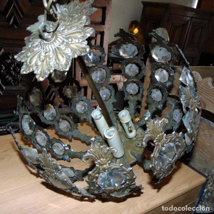 Antig&uuml;edades: ANTIGUA LAMPARA DE BRONCE Y CRISTAL, COMPLETA , FUNCIONAL - Foto 4