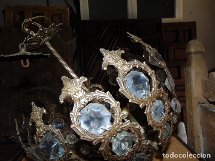 Antig&uuml;edades: ANTIGUA LAMPARA DE BRONCE Y CRISTAL, COMPLETA , FUNCIONAL - Foto 6
