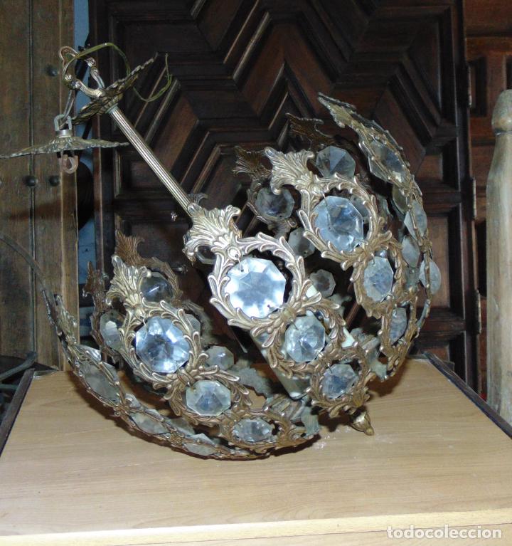 Antig&uuml;edades: ANTIGUA LAMPARA DE BRONCE Y CRISTAL, COMPLETA , FUNCIONAL - Foto 7