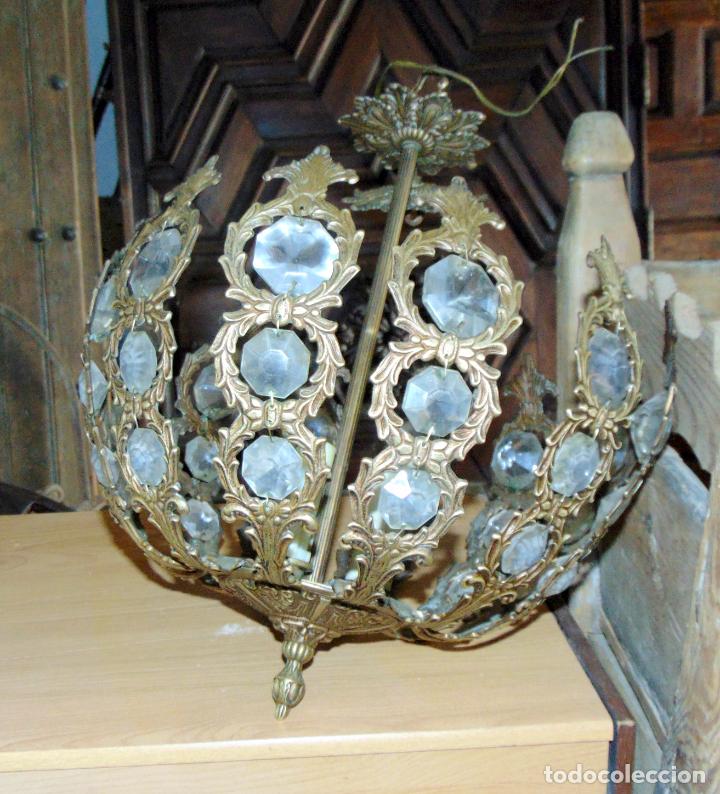 Antig&uuml;edades: ANTIGUA LAMPARA DE BRONCE Y CRISTAL, COMPLETA , FUNCIONAL - Foto 1