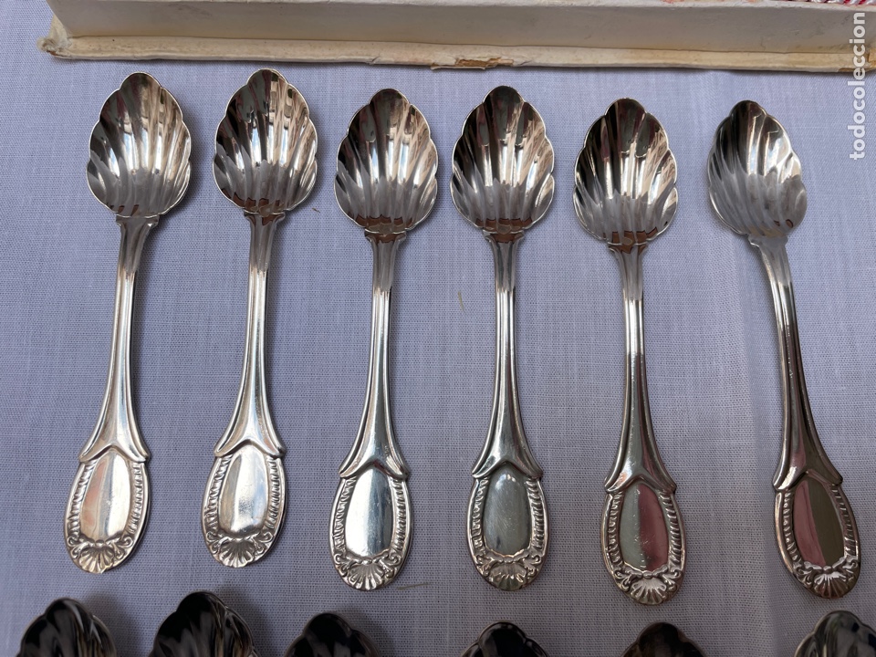 Antig&uuml;edades: Conjunto de 12 cucharillas de t&eacute;/caf&eacute; plateado - Foto 5