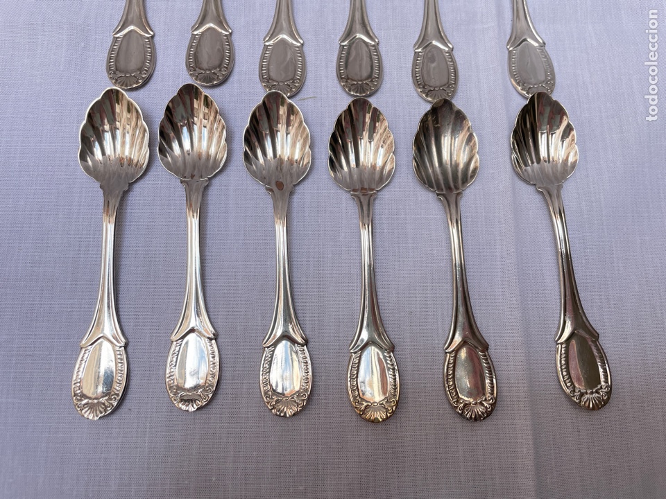 Antig&uuml;edades: Conjunto de 12 cucharillas de t&eacute;/caf&eacute; plateado - Foto 6