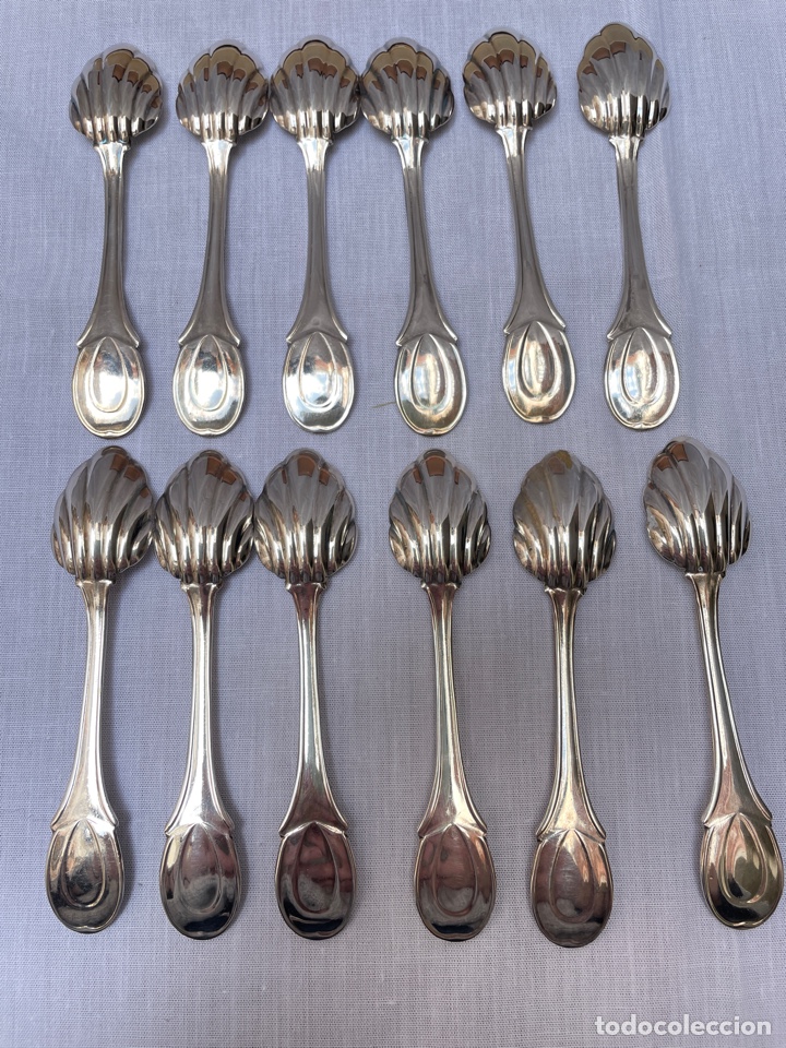 Antig&uuml;edades: Conjunto de 12 cucharillas de t&eacute;/caf&eacute; plateado - Foto 7