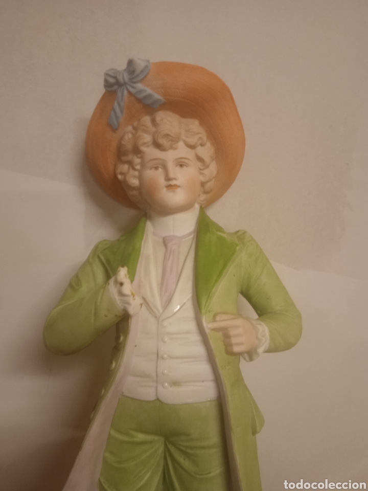 Antig&uuml;edades: antigua y preciosa figura de porcelana biscuit XIX leer descripci&oacute;n