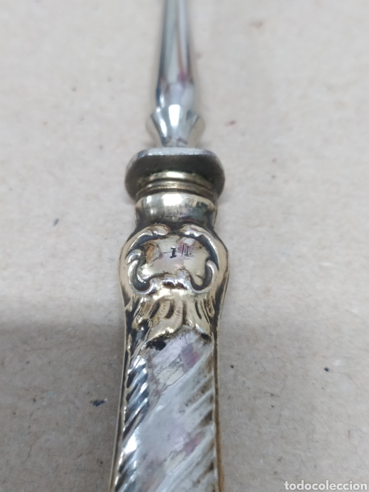 Antig&uuml;edades: Tenedor para trinchar - mango de plata 800 - 19cm - Foto 3