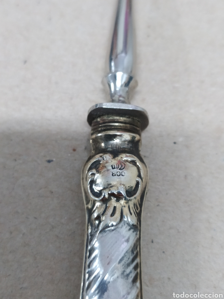 Antig&uuml;edades: Tenedor para trinchar - mango de plata 800 - 19cm - Foto 2
