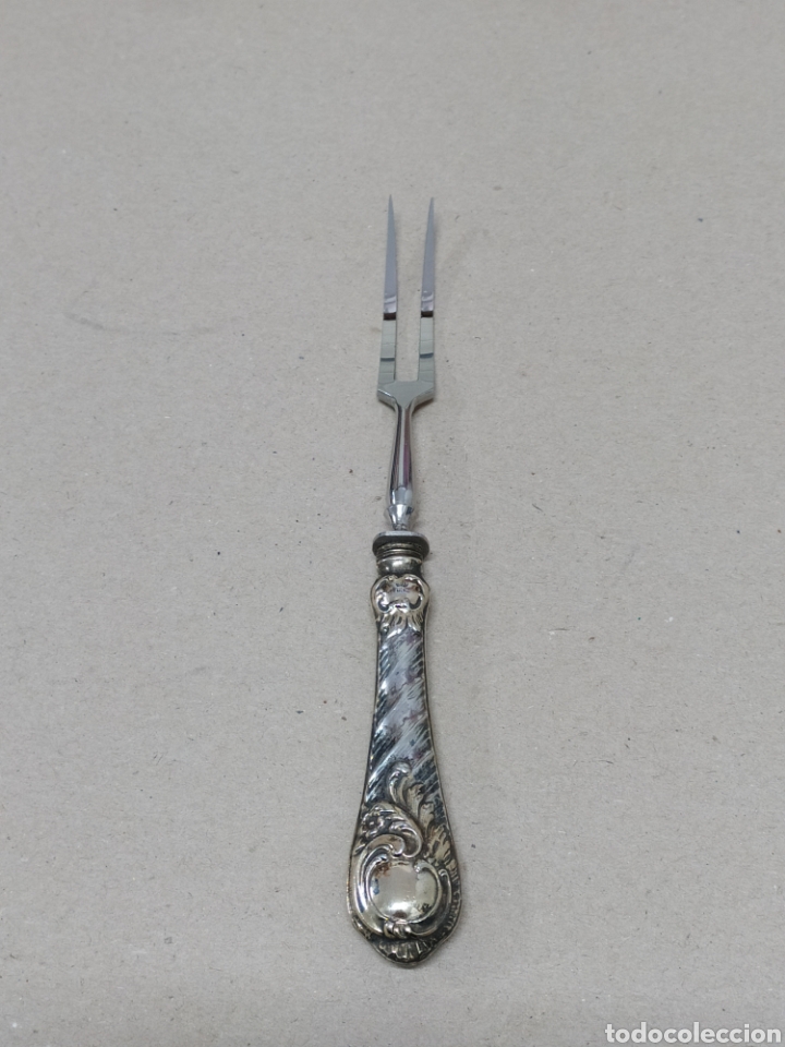Antig&uuml;edades: Tenedor para trinchar - mango de plata 800 - 19cm - Foto 5