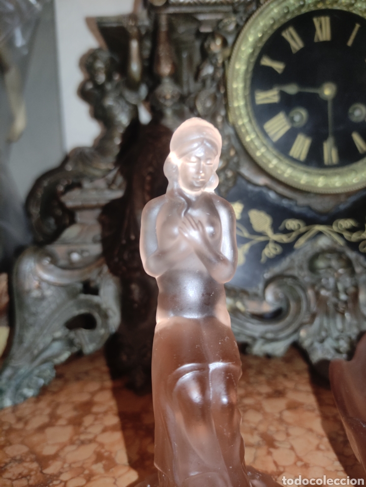 Antig&uuml;edades: Centro de mesa art deco en cristal rosa - Foto 10