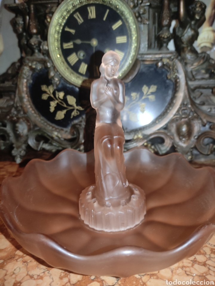 Antig&uuml;edades: Centro de mesa art deco en cristal rosa - Foto 12