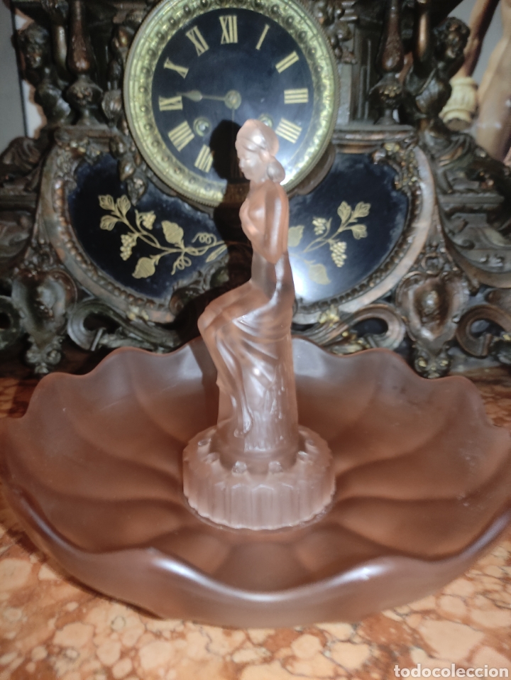 Antig&uuml;edades: Centro de mesa art deco en cristal rosa - Foto 13