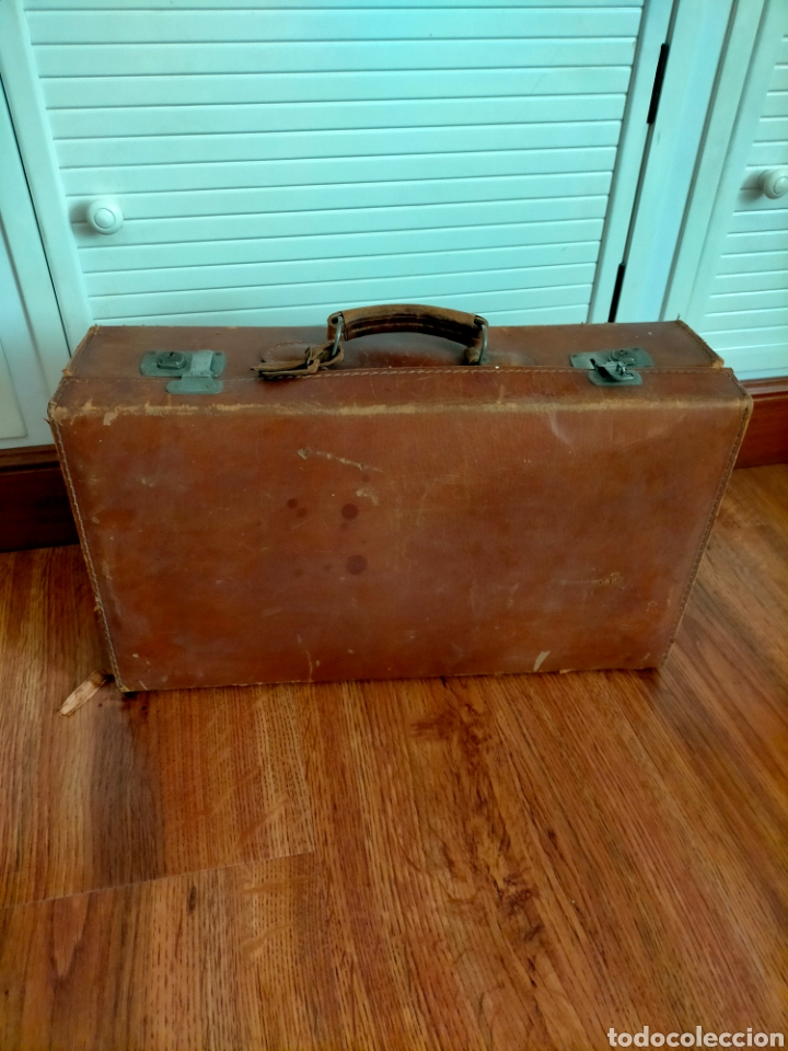 Antig&uuml;edades: Antigua maleta malet&iacute;n de cuero 50 x 29 x 14 cm aprox