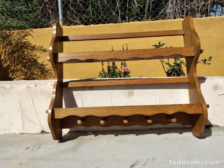 Antig&uuml;edades: Antigua platera de pared de roble. - Foto 3