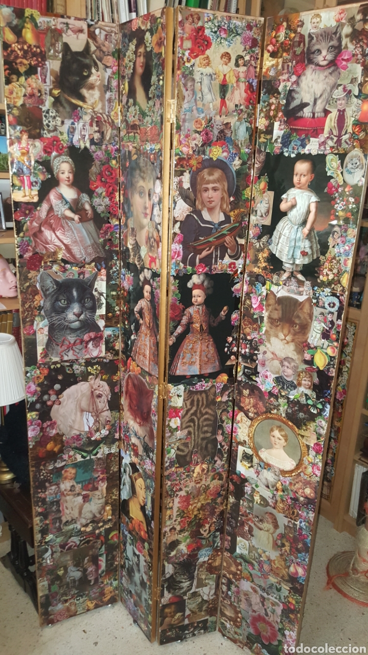 Antig&uuml;edades: Biombo victoriano decoupage, collage - Foto 2