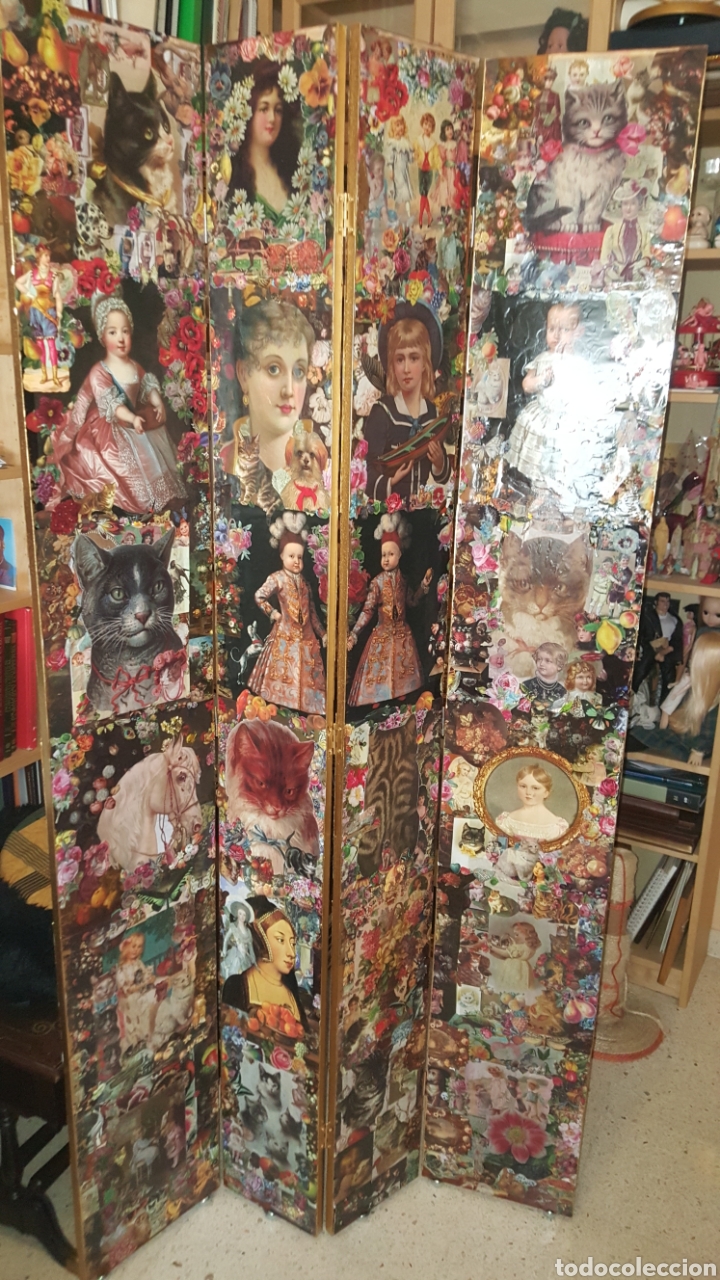 Antig&uuml;edades: Biombo victoriano decoupage, collage - Foto 3