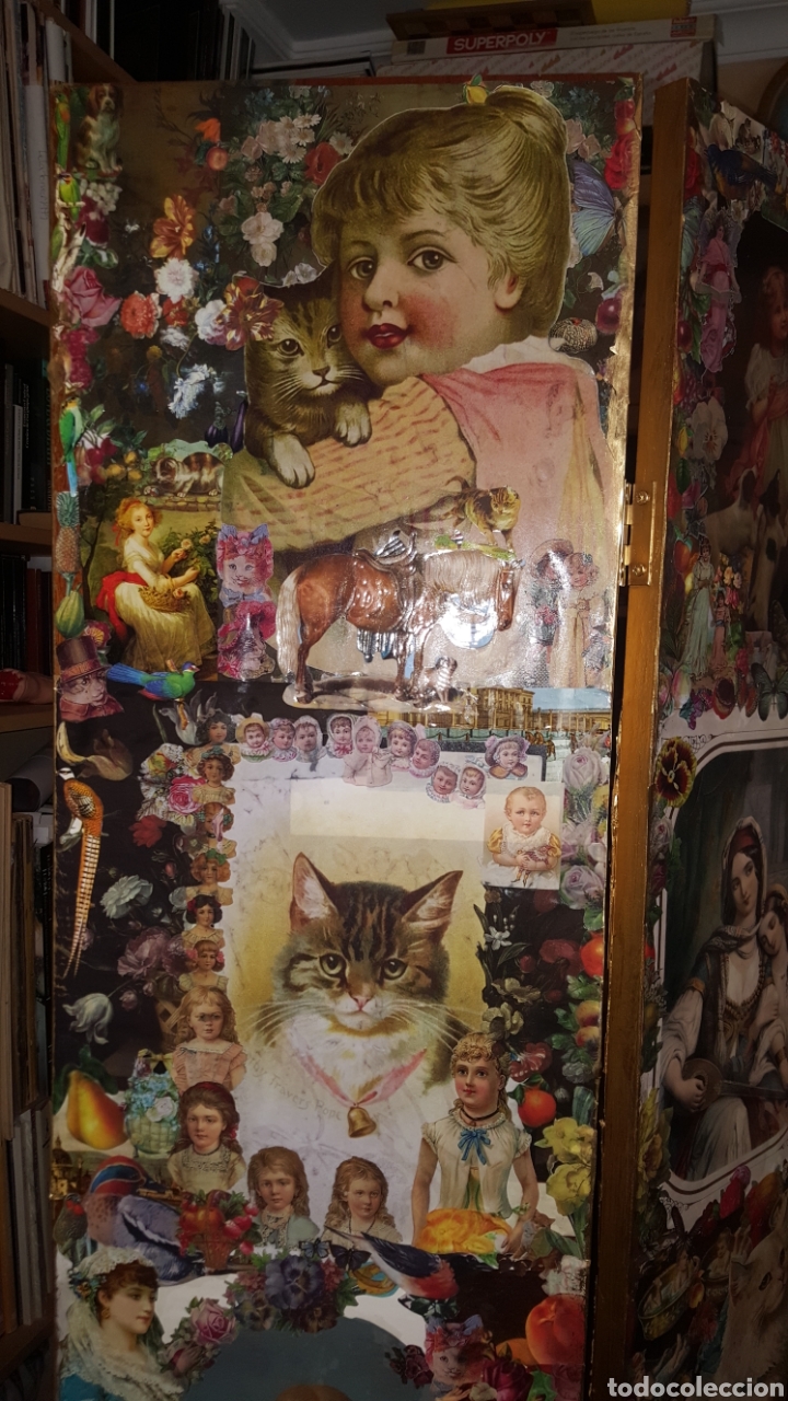 Antig&uuml;edades: Biombo victoriano decoupage, collage - Foto 4