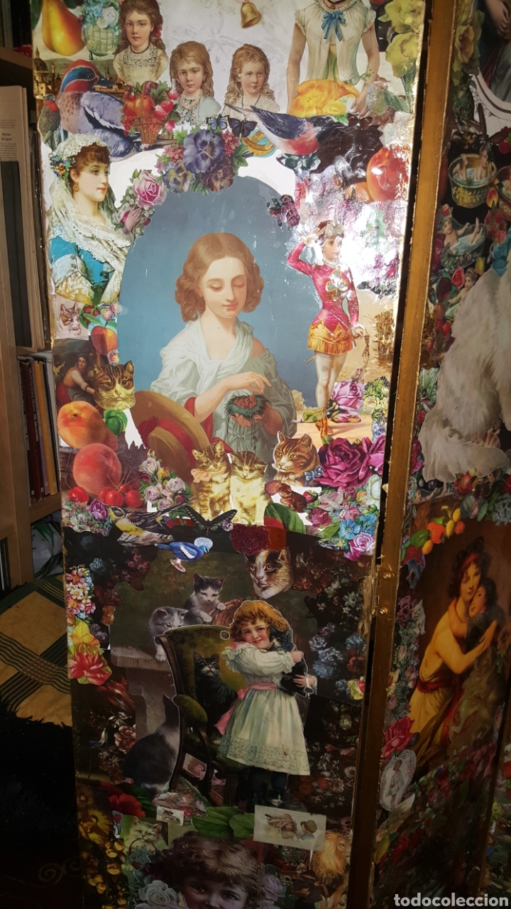 Antig&uuml;edades: Biombo victoriano decoupage, collage - Foto 5