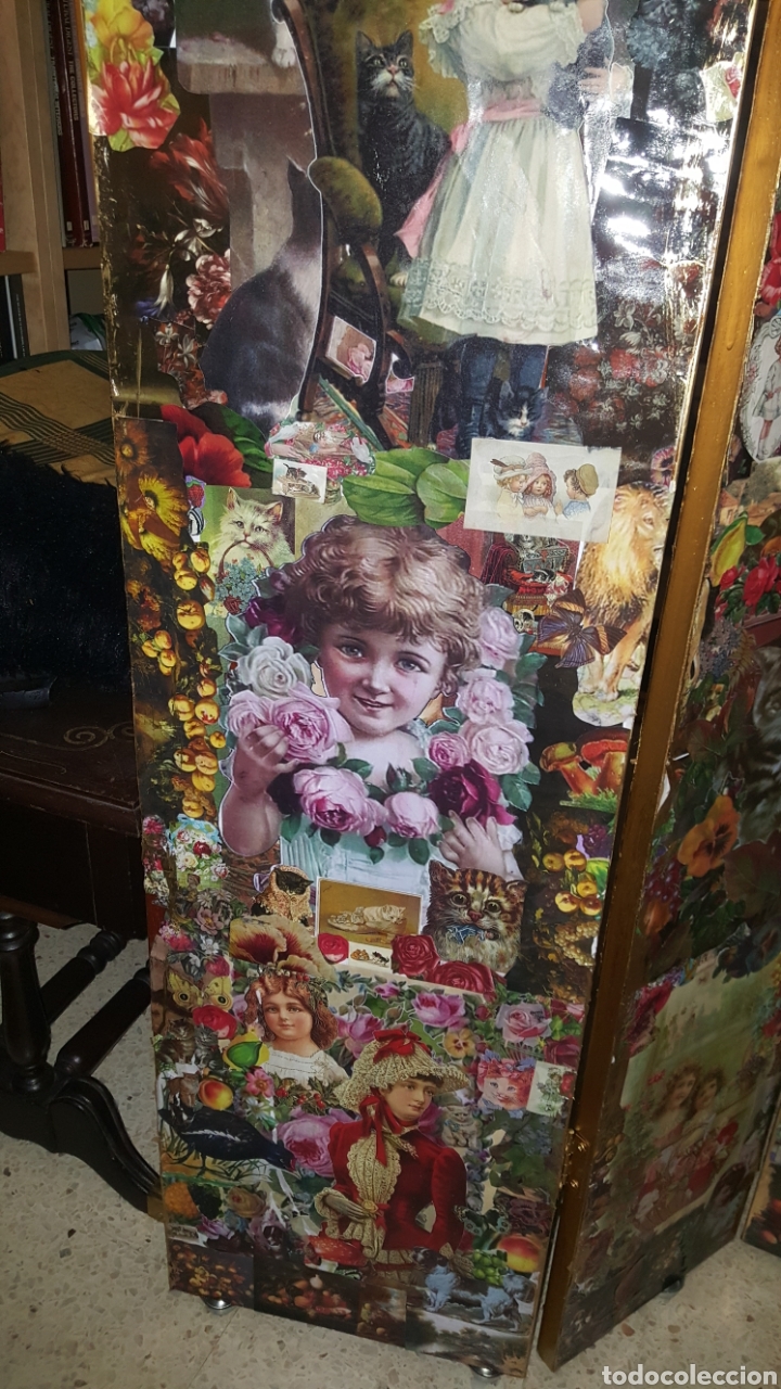 Antig&uuml;edades: Biombo victoriano decoupage, collage - Foto 6
