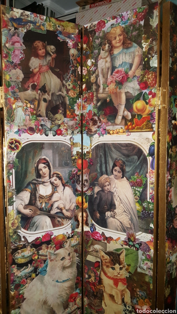 Antig&uuml;edades: Biombo victoriano decoupage, collage - Foto 7