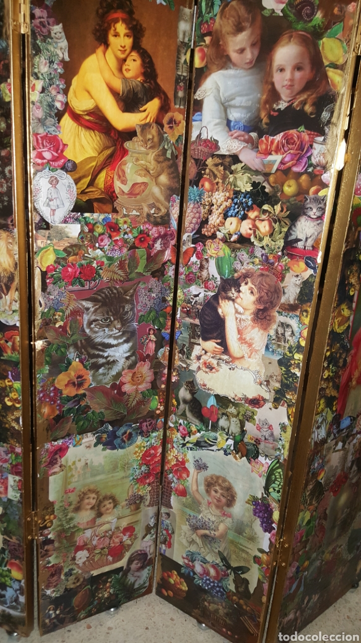 Antig&uuml;edades: Biombo victoriano decoupage, collage - Foto 8