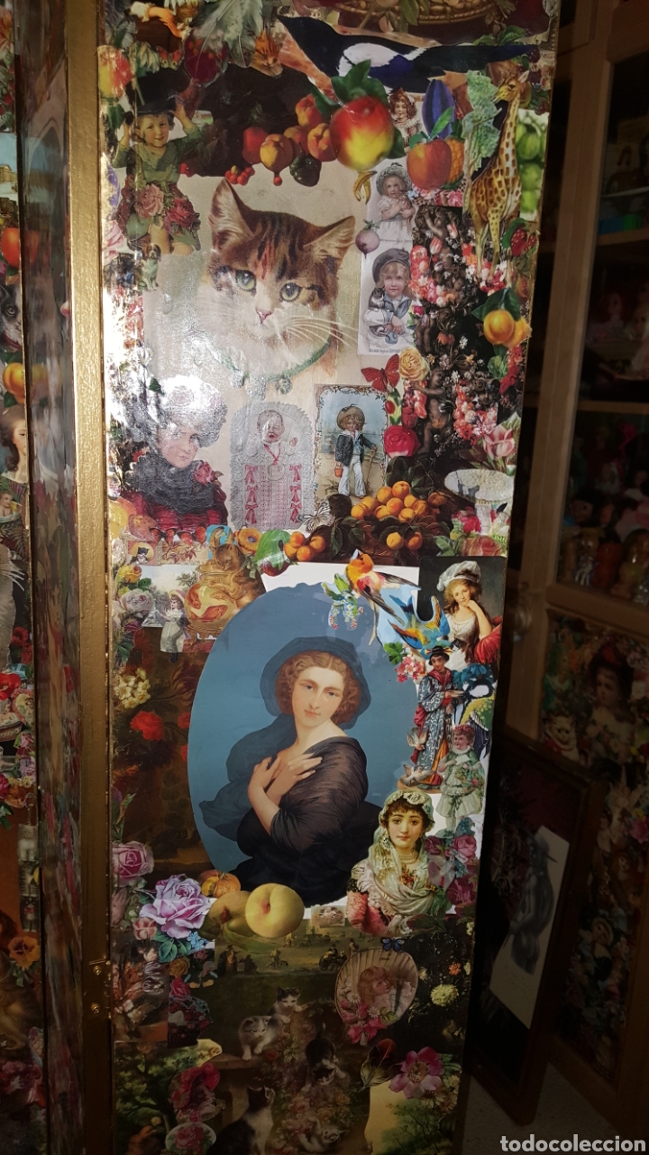 Antig&uuml;edades: Biombo victoriano decoupage, collage - Foto 11