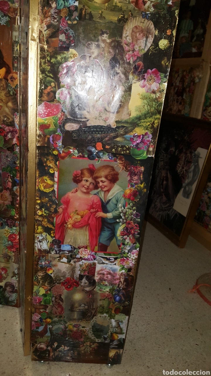 Antig&uuml;edades: Biombo victoriano decoupage, collage - Foto 12