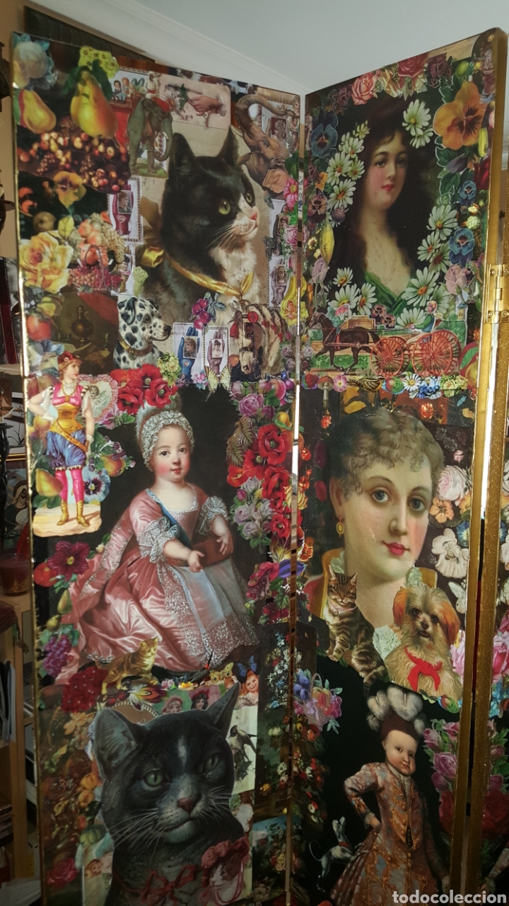 Antig&uuml;edades: Biombo victoriano decoupage, collage - Foto 13