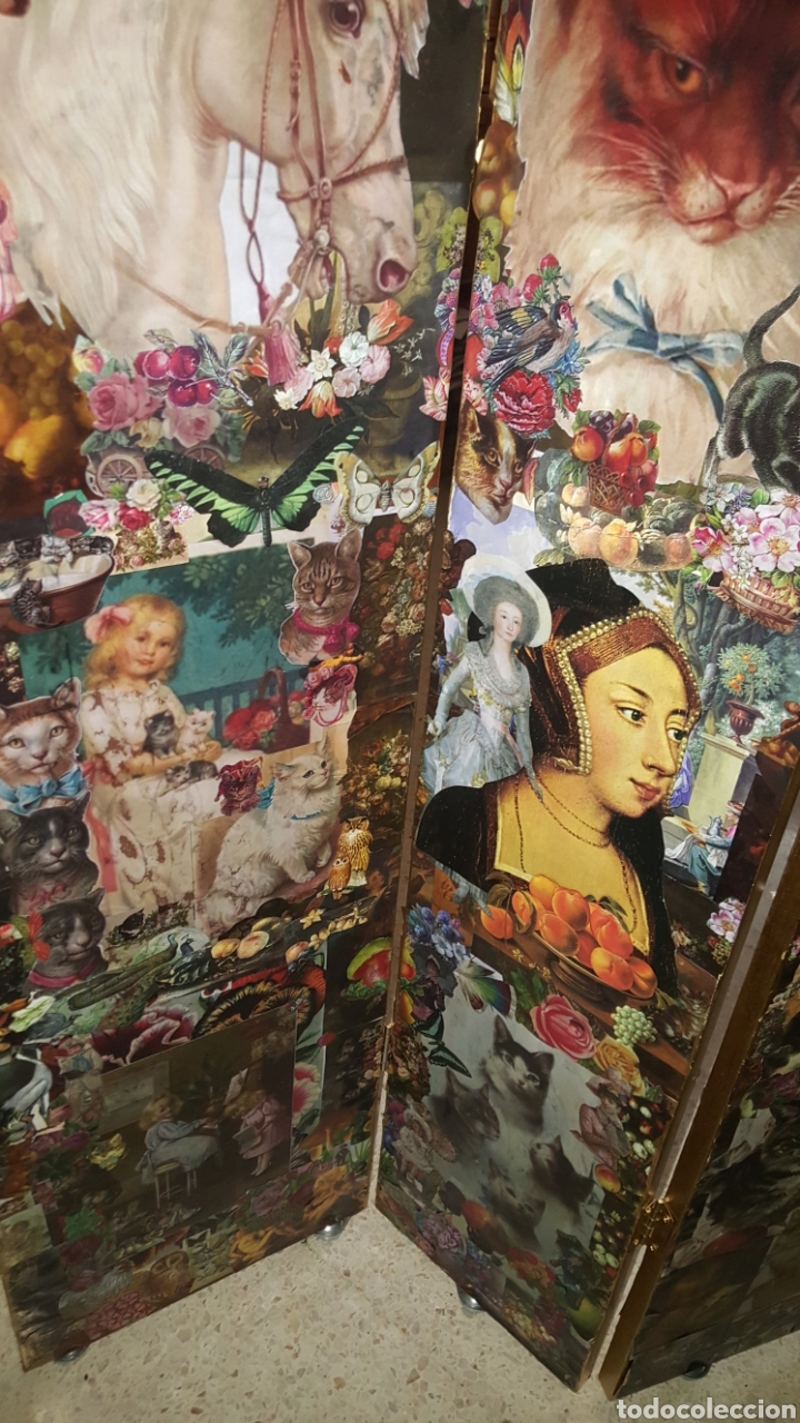 Antig&uuml;edades: Biombo victoriano decoupage, collage - Foto 15