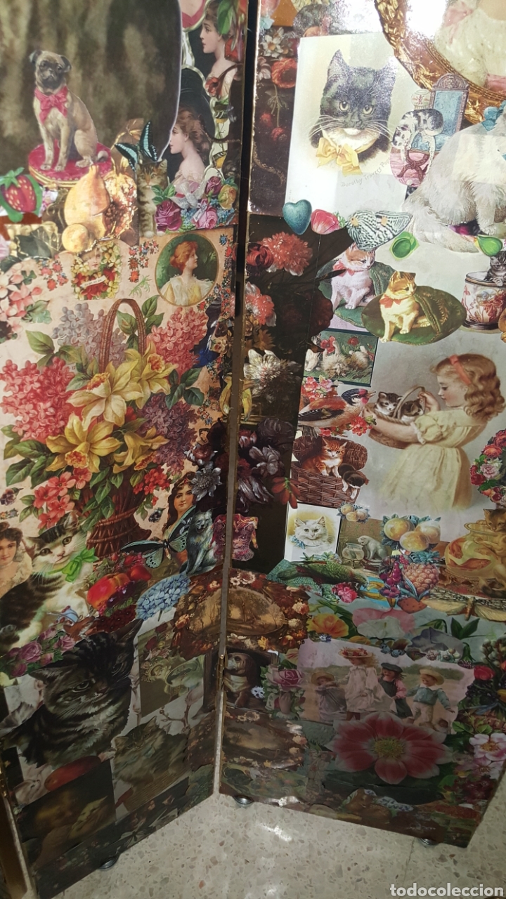 Antig&uuml;edades: Biombo victoriano decoupage, collage - Foto 16
