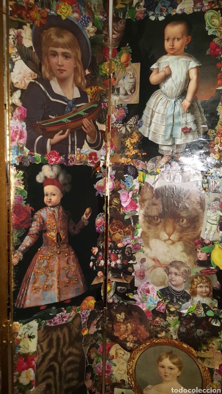 Antig&uuml;edades: Biombo victoriano decoupage, collage - Foto 18