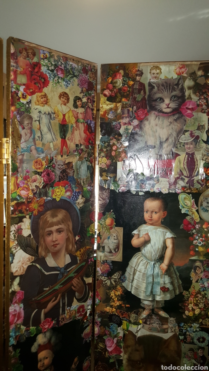 Antig&uuml;edades: Biombo victoriano decoupage, collage - Foto 19