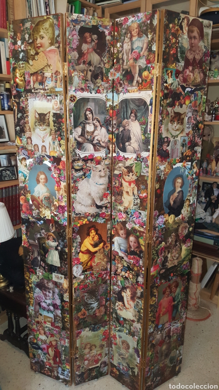 Antig&uuml;edades: Biombo victoriano decoupage, collage - Foto 1