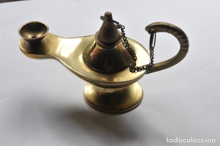 Antig&uuml;edades: PEQUE&Ntilde;A LAMPARA DE ACEITE DE BRONCE - Foto 5