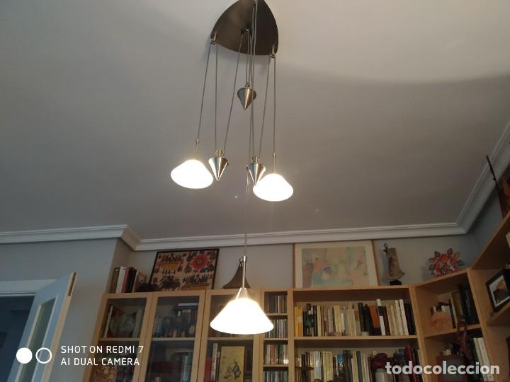 Antig&uuml;edades: L&aacute;mpara de polea de 3 luces hal&oacute;genas regulables. - Foto 1