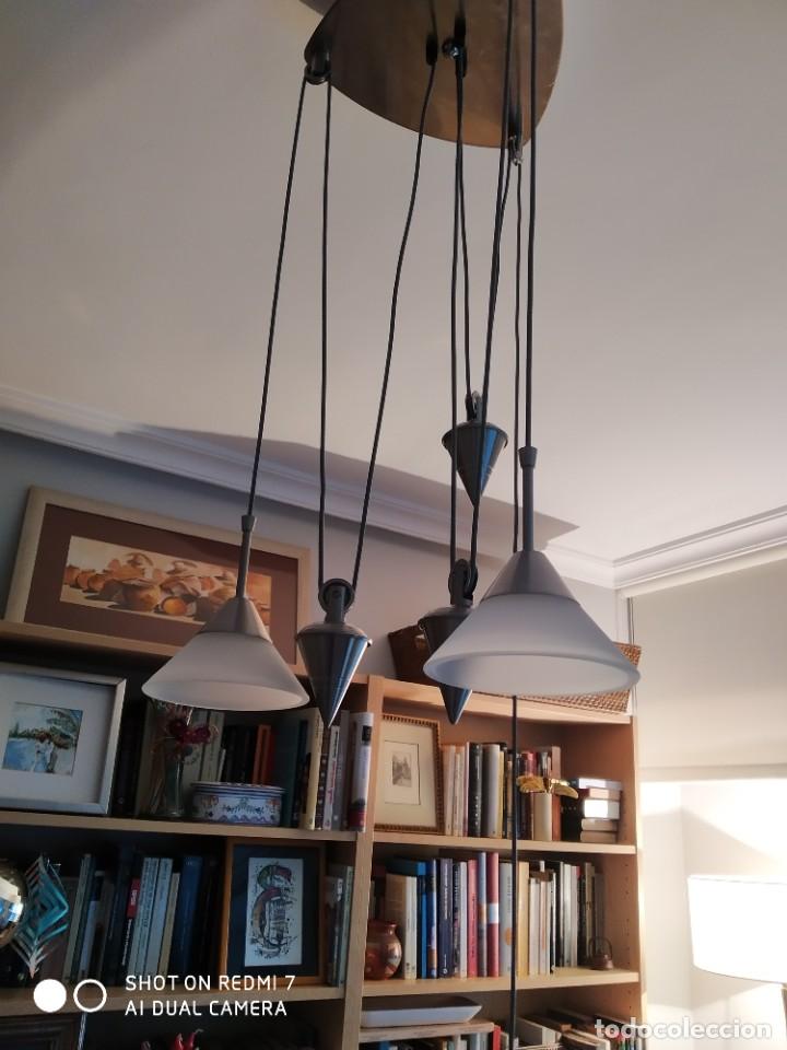 Antig&uuml;edades: L&aacute;mpara de polea de 3 luces hal&oacute;genas regulables. - Foto 3