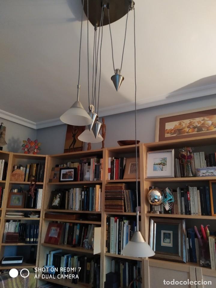 Antig&uuml;edades: L&aacute;mpara de polea de 3 luces hal&oacute;genas regulables. - Foto 4