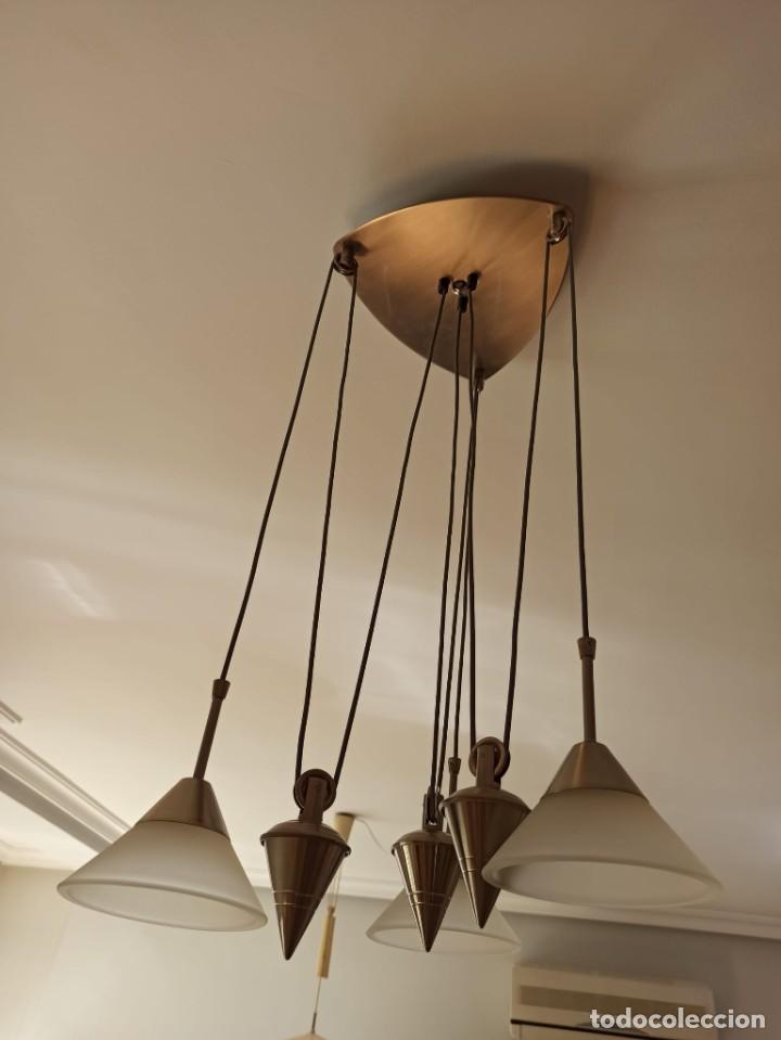 Antig&uuml;edades: L&aacute;mpara de polea de 3 luces hal&oacute;genas regulables. - Foto 5