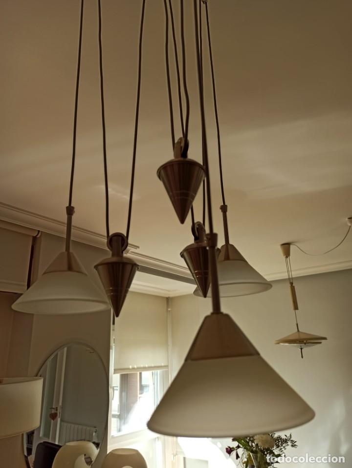 Antig&uuml;edades: L&aacute;mpara de polea de 3 luces hal&oacute;genas regulables. - Foto 6