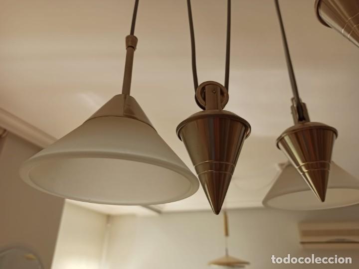 Antig&uuml;edades: L&aacute;mpara de polea de 3 luces hal&oacute;genas regulables. - Foto 7