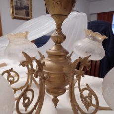 Antigüedades: ANTIGUA LAMPARA DE 6 BRAZOS CON TULIPAS DE CRISTAL ROSA. Lote 340721713